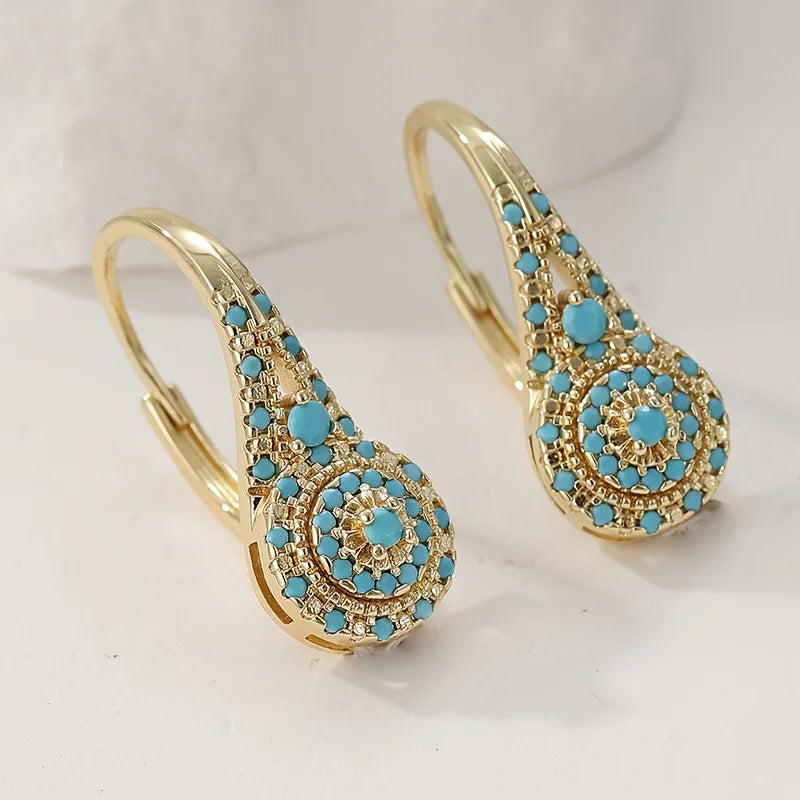 BOUCLES D'OREILLES PENDANTES MOSAÏQUE TURQUOISE LARME