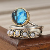 ANILLO OCÉAN AZUL NACRE ABALONE & PERLA À EMPILER