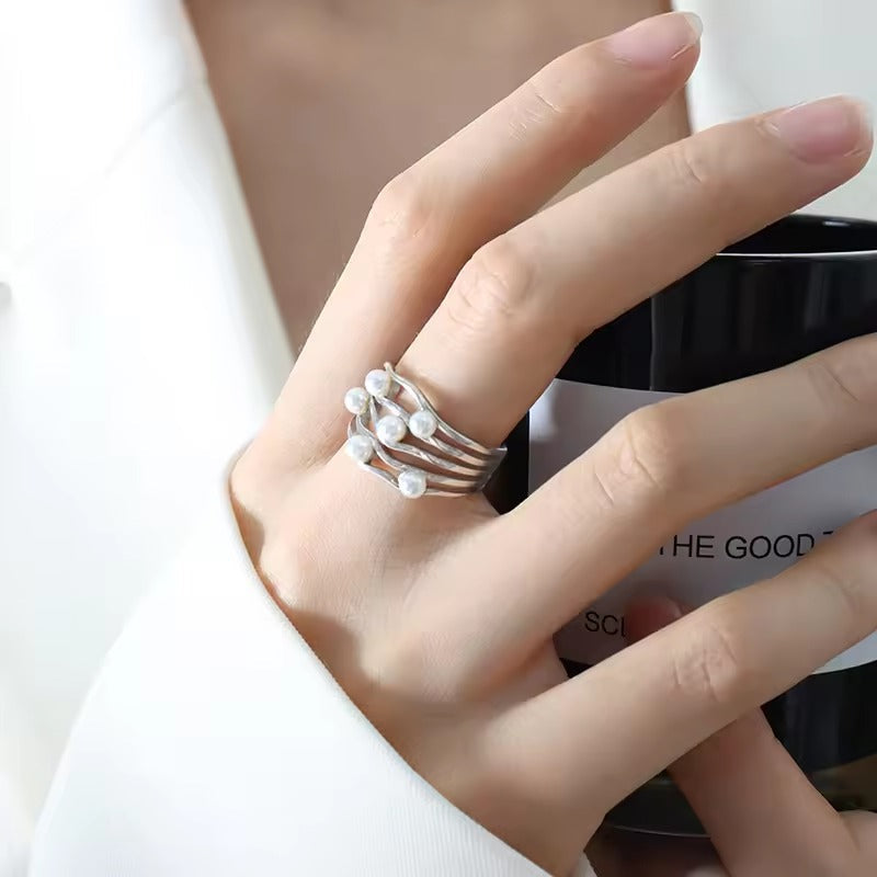 ANILLO VINTAGE INCRUSTÉ PERLES SUPERPUESTO PLATA