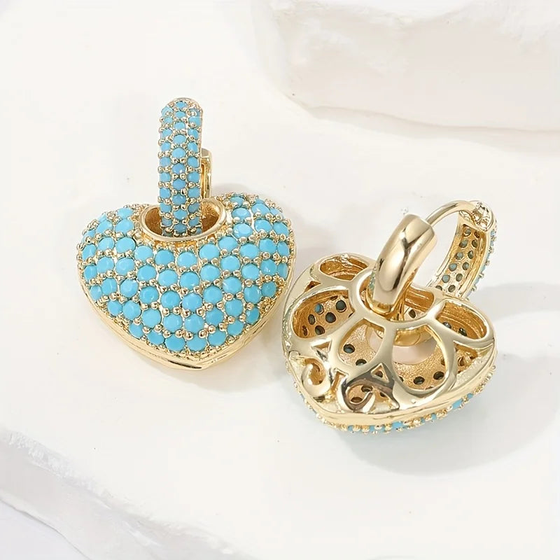 BOUCLES D'OREILLES PAVÉ TURQUOISE CŒUR
