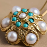 PENDIENTES VINTAGE PERLA & TURQUESA RACIMO