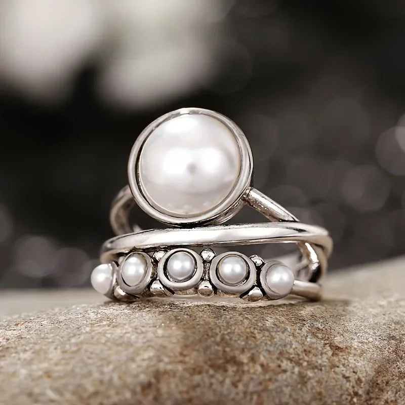 ANILLO CLÁSICO PERLA & PLATA MULTI-SORTIJAS