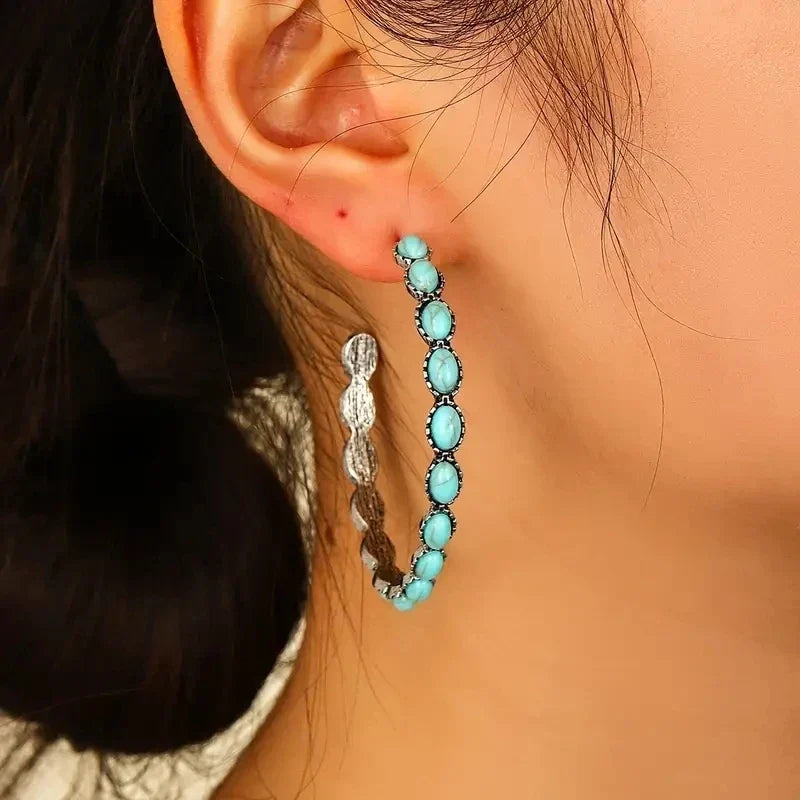 PENDIENTES VINTAGE BOHEMIO TURQUESA CÍRCULO