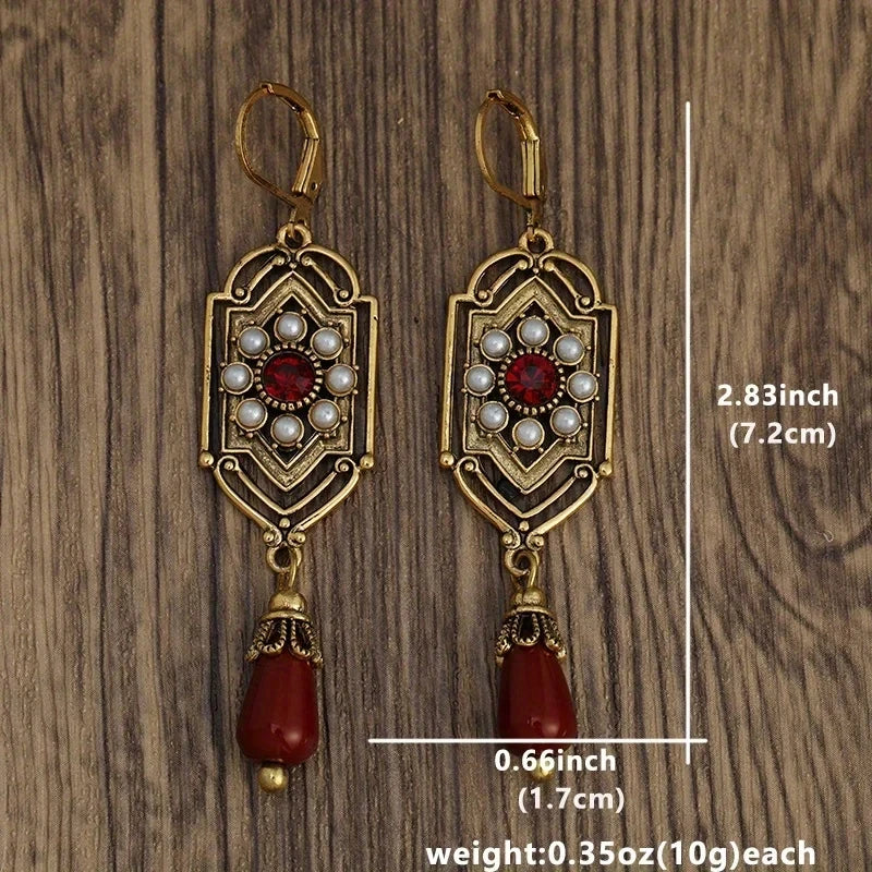 PENDIENTES ART DECO ORO GRANATE & PERLA GOTA