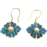 PENDIENTES VINTAGE AZUL ÉMAIL FLOR PERLA GOTA