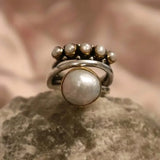 CONJUNTO ELEGANTE PLATA PERLA À EMPILER SUPERPUESTO ANILLO
