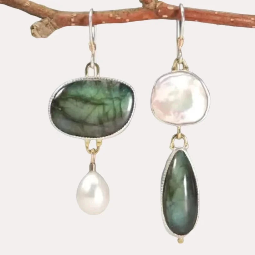 PENDIENTES ELEGANTE LABRADORITE PERLA IMPOSANT GOTA