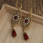 PENDIENTES ART DECO ORO GRANATE & PERLA GOTA