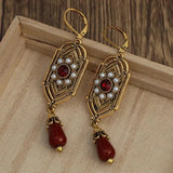 PENDIENTES ART DECO ORO GRANATE & PERLA GOTA