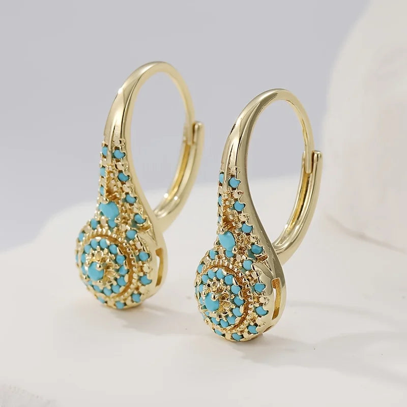 BOUCLES D'OREILLES PENDANTES MOSAÏQUE TURQUOISE LARME