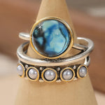 ANILLO OCÉAN AZUL NACRE ABALONE & PERLA À EMPILER