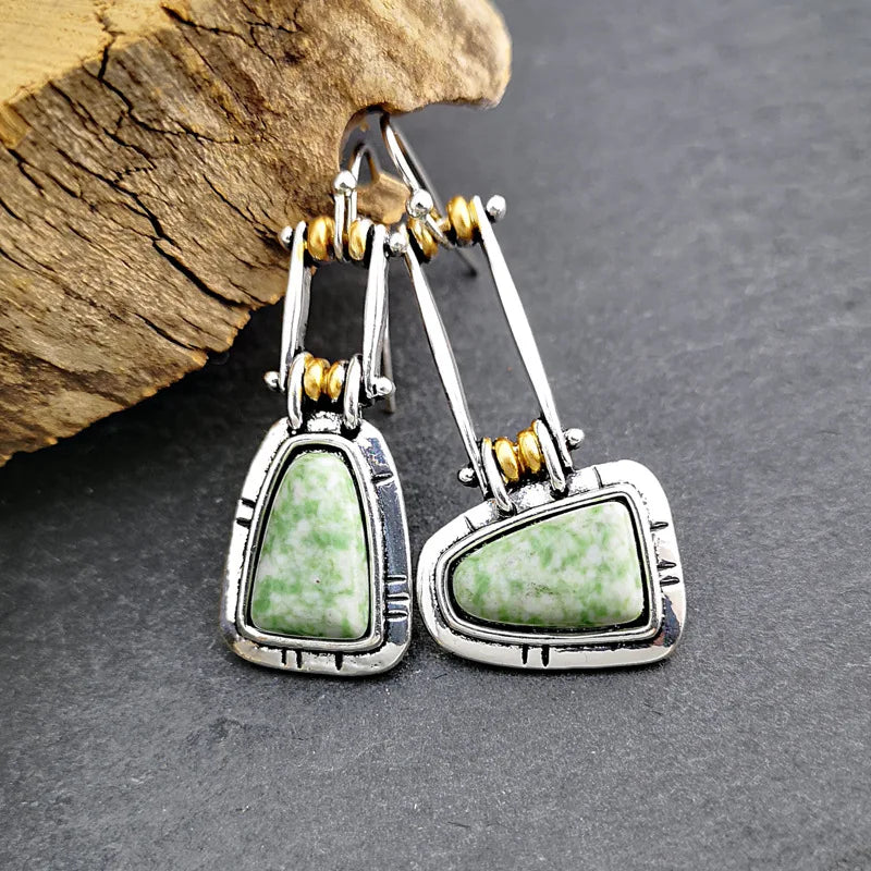 PENDIENTES ARTISANAL TURQUESA PLATA GOTA