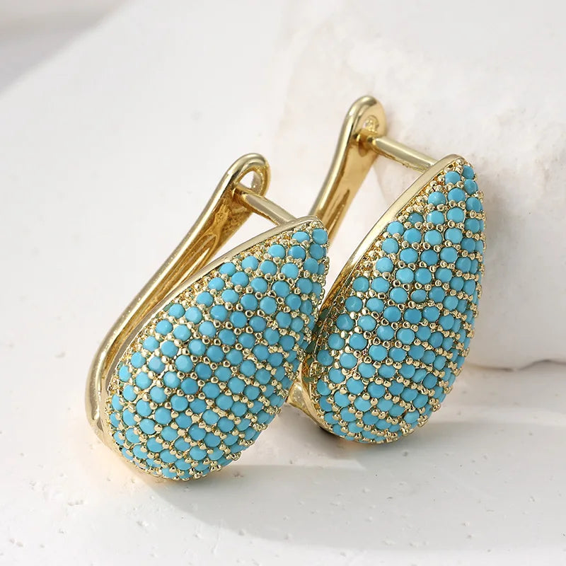 BOUCLES D'OREILLES CRÉOLES PAVÉ TURQUOISE LARME
