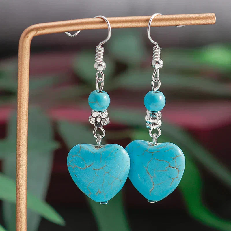PENDIENTES ANTIQUE TURQUESA CORAZÓN GOTA