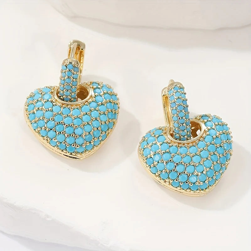 BOUCLES D'OREILLES PAVÉ TURQUOISE CŒUR