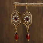 PENDIENTES ART DECO ORO GRANATE & PERLA GOTA
