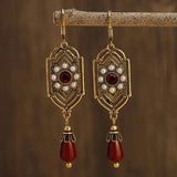 PENDIENTES ART DECO ORO GRANATE & PERLA GOTA