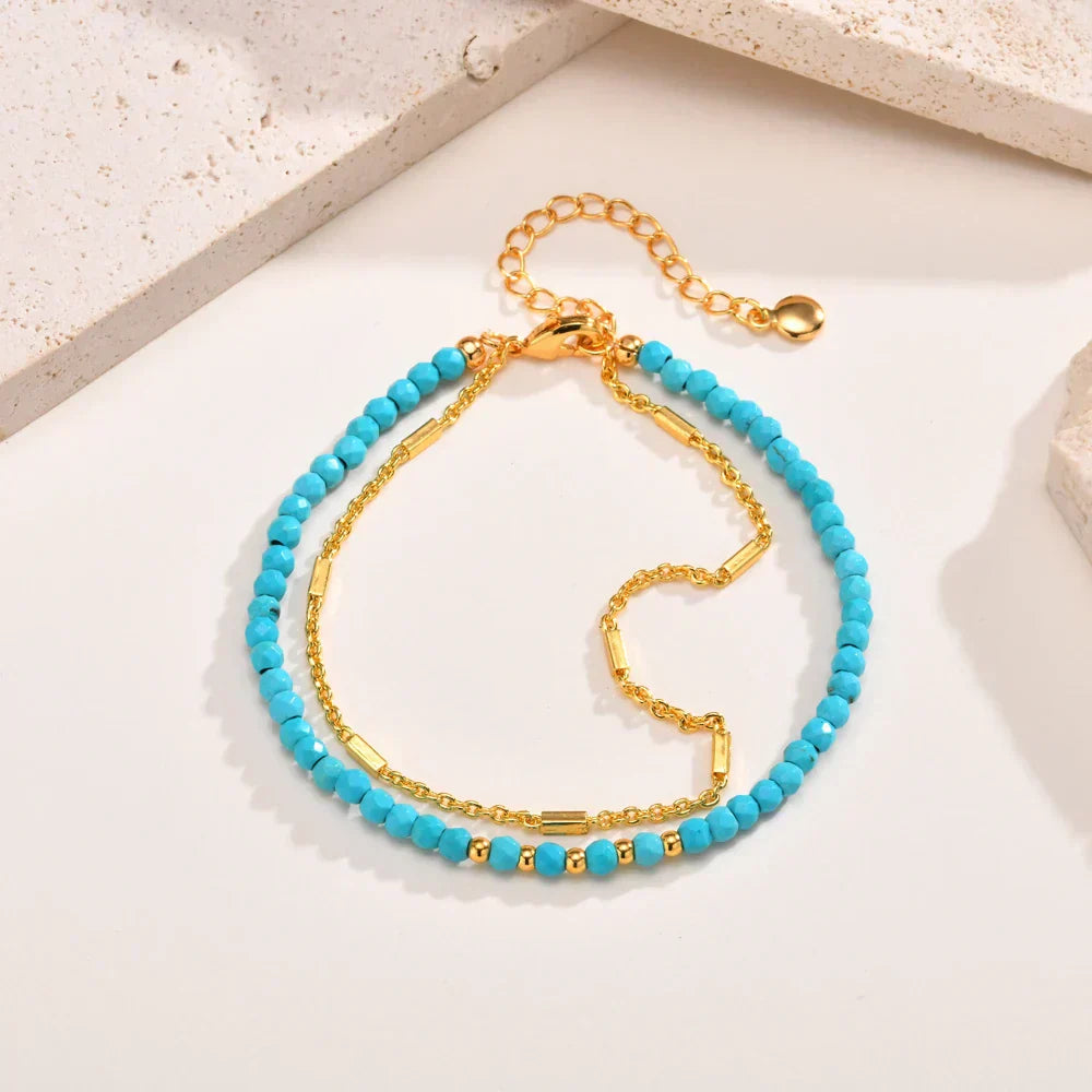 PULSERA INTEMPOREL ORO DOUBLE CADENA TURQUESA