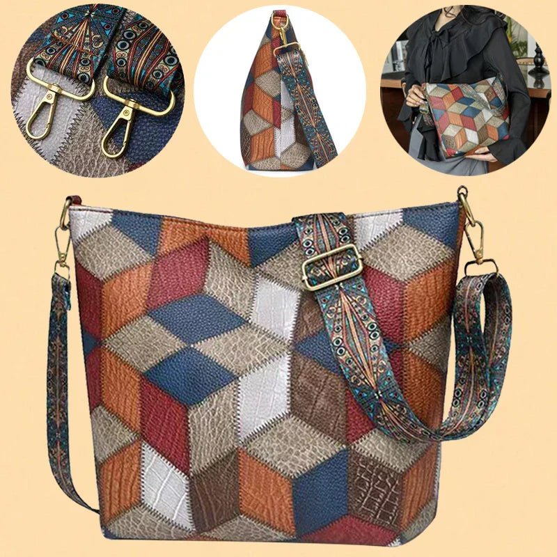 BOLSO DE MANO DE CUERO AUTÉNTICO CON DISEÑO DE MOSAICO - VALERINA MARBELLA