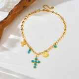 COLLAR EXCLUSIF INOXYDABLE ACIER TURQUESA CRUZ