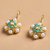 PENDIENTES VINTAGE PERLA & TURQUESA RACIMO