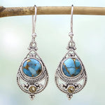 PENDIENTES ARTISANAL TURQUESA PLATA GOTA
