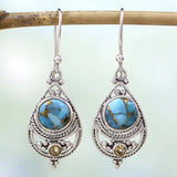 PENDIENTES ARTISANAL TURQUESA PLATA GOTA