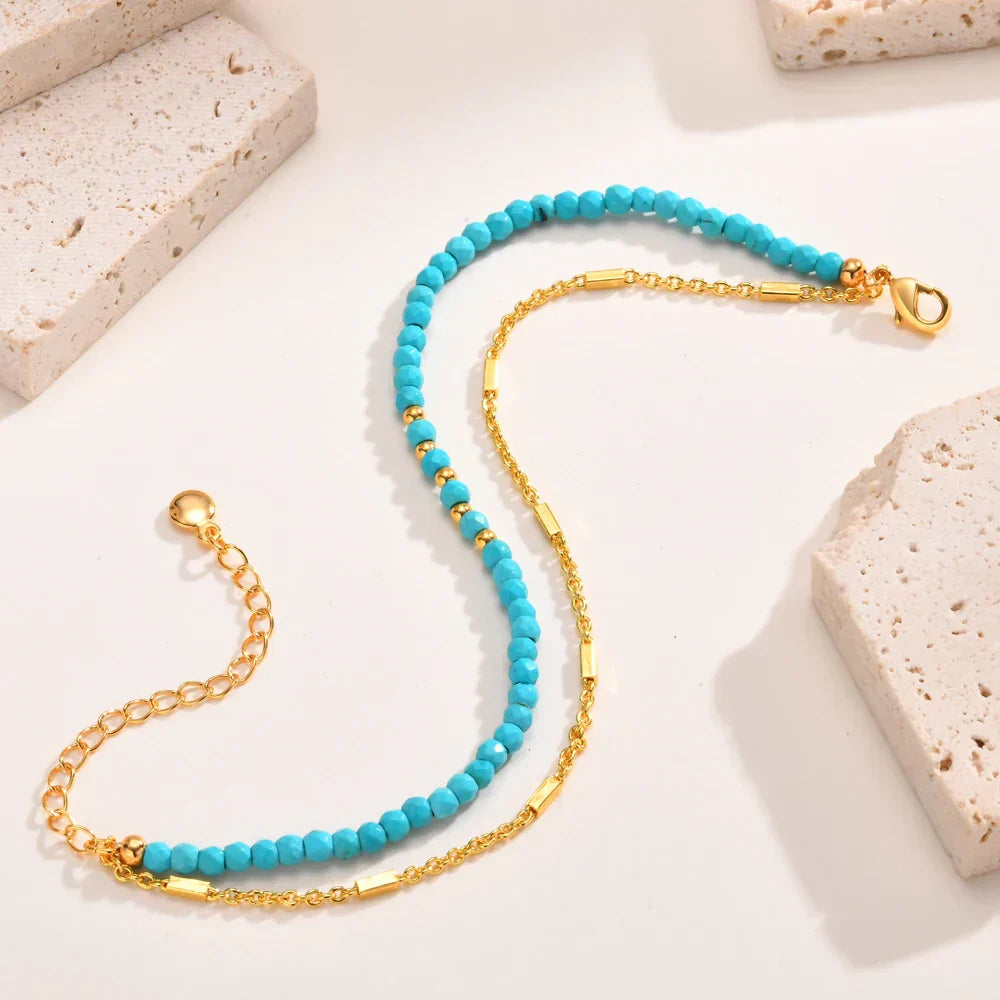 PULSERA INTEMPOREL ORO DOUBLE CADENA TURQUESA