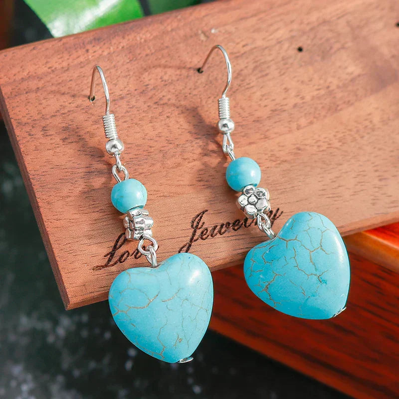 PENDIENTES ANTIQUE TURQUESA CORAZÓN GOTA
