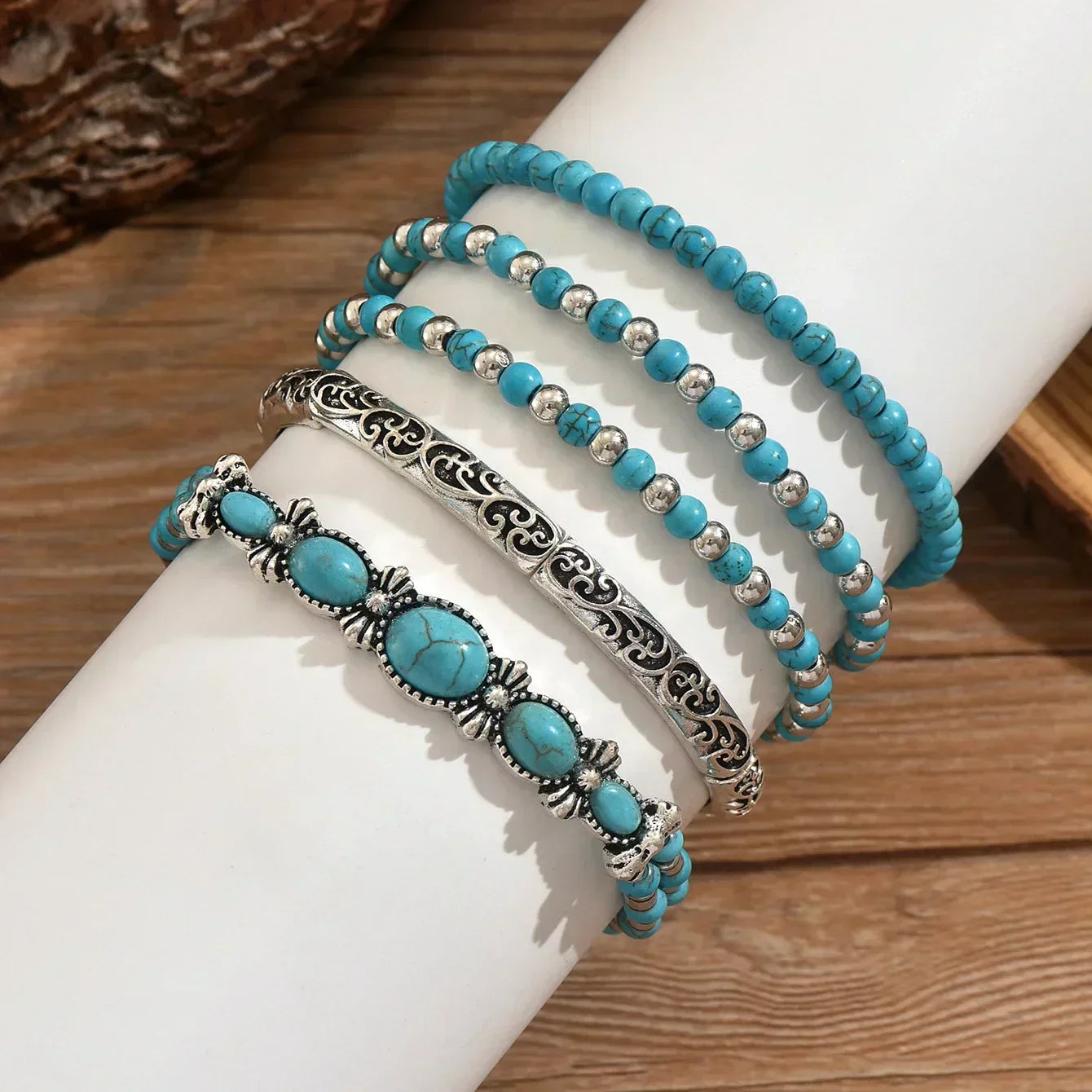 CONJUNTO BOHEMIO TURQUESA PERLÉ PULSERA