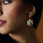 PENDIENTES VINTAGE PERLA & TURQUESA RACIMO