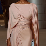 Pleated irregular drape slim-fit maxi dress