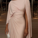 Pleated irregular drape slim-fit maxi dress