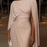 Pleated irregular drape slim-fit maxi dress