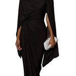 Pleated irregular drape slim-fit maxi dress