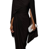 Pleated irregular drape slim-fit maxi dress
