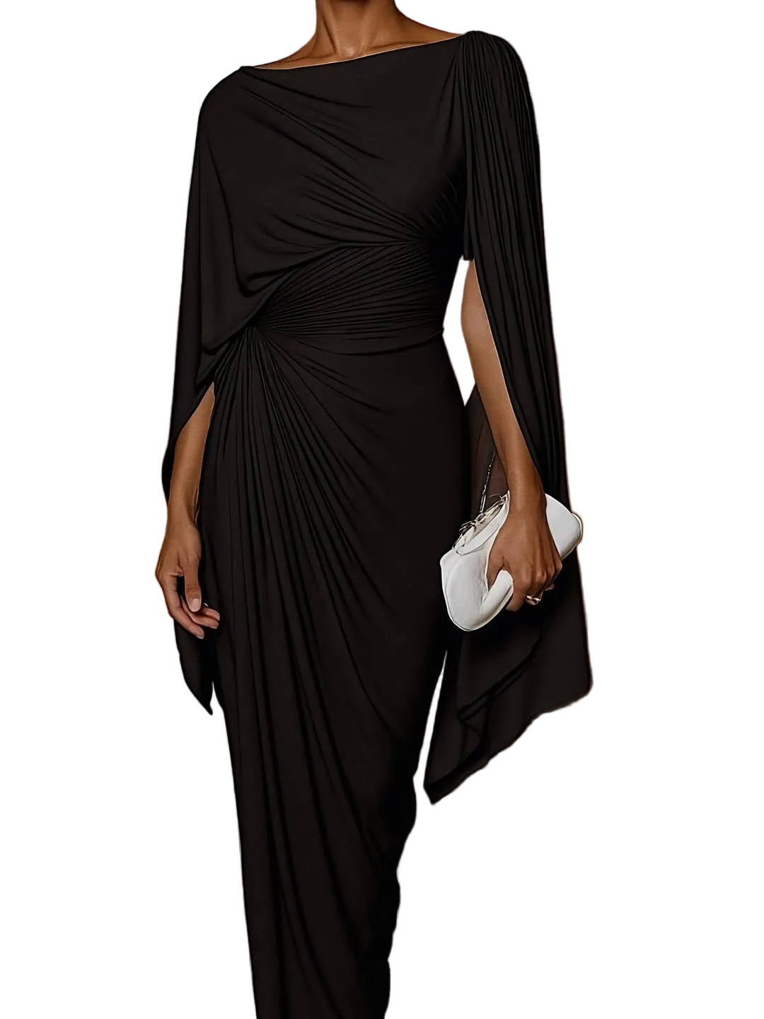 Pleated irregular drape slim-fit maxi dress