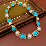 CONJUNTO TURQUESA & PERLA ANTIQUE ORO IMPOSANT