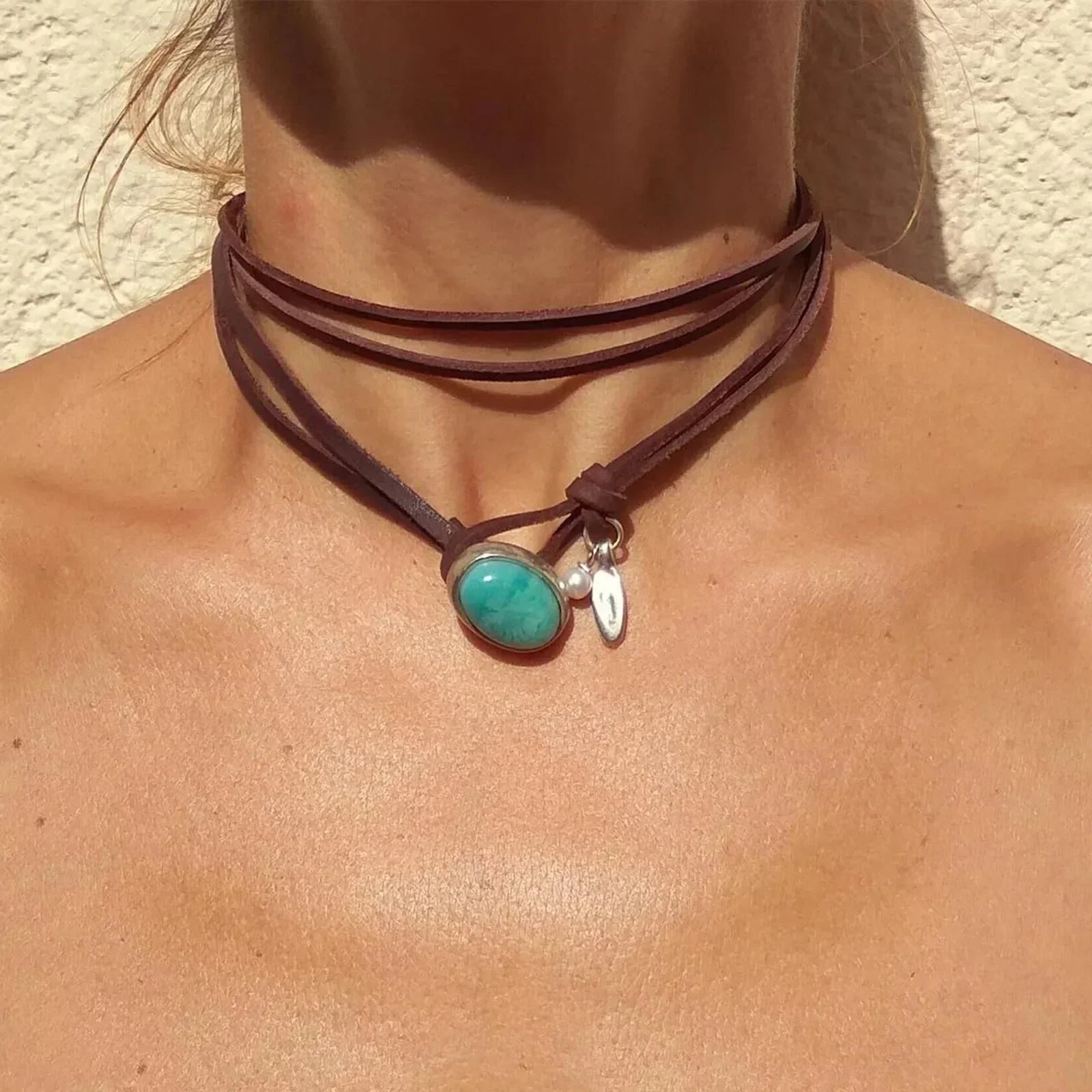 COLLAR VINTAGE BOHEMIO TURQUESA COLGANTE
