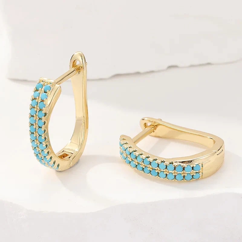 CRÉOLES MINI TURQUESA PAVÉ CLÁSICO ORO