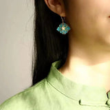 PENDIENTES VINTAGE AZUL ÉMAIL FLOR PERLA GOTA