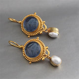 PENDIENTES AZUL SCULPTÉ GEMME & PERLA GOTA