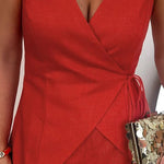 Linen Sleeveless V-neck Top and Loose Shorts Set