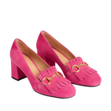 ZAPATOS DE TACÓN EN TERCIOPELO CON FLECOS Y TOQUE DE LUJO