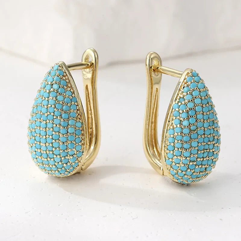 BOUCLES D'OREILLES CRÉOLES PAVÉ TURQUOISE LARME