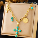 COLLAR EXCLUSIF INOXYDABLE ACIER TURQUESA CRUZ