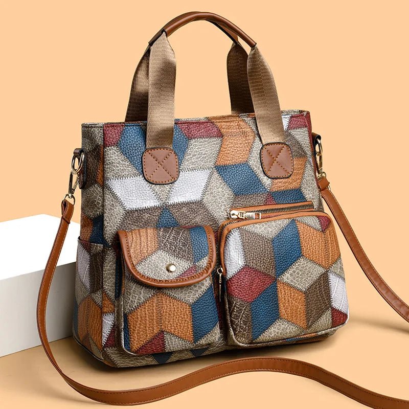 BOLSO DE MANO DE CUERO AUTÉNTICO CON DISEÑO DE MOSAICO - VALERINA MARBELLA