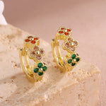 PENDIENTES TURQUESA CIRCONA CUBIQUE FLOR ARO