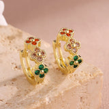 PENDIENTES TURQUESA CIRCONA CUBIQUE FLOR ARO