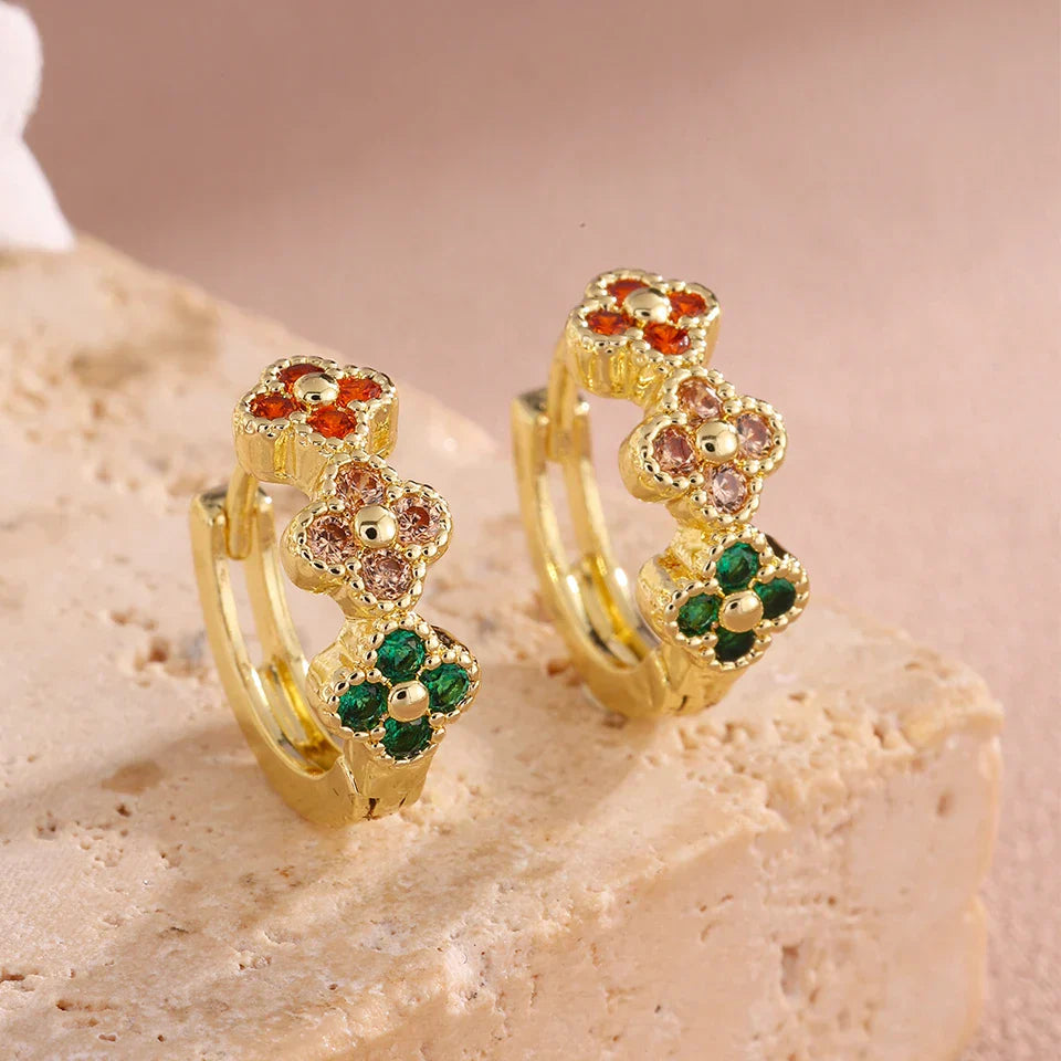 PENDIENTES TURQUESA CIRCONA CUBIQUE FLOR ARO